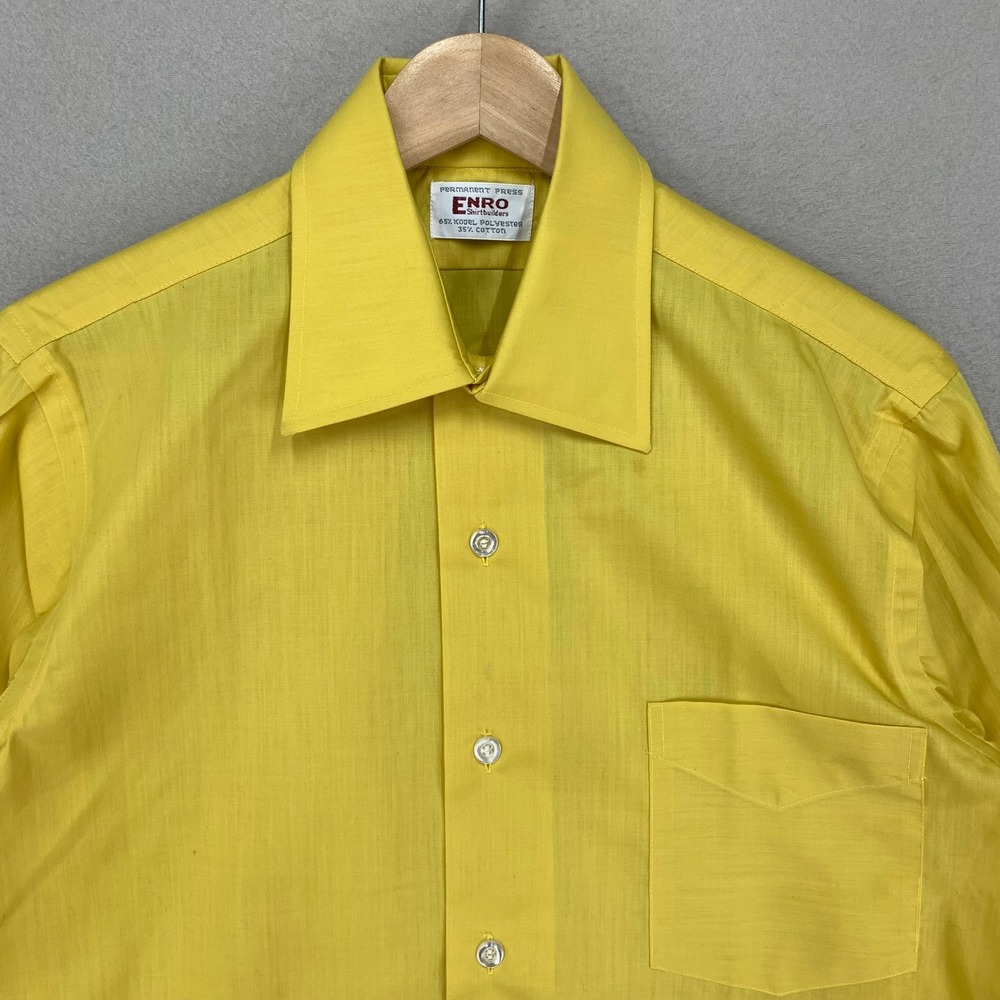 Vintage 70s ENRO Oxford Shirt Mens 14 (Small) Yellow Long Sleeve French‎ Cuff